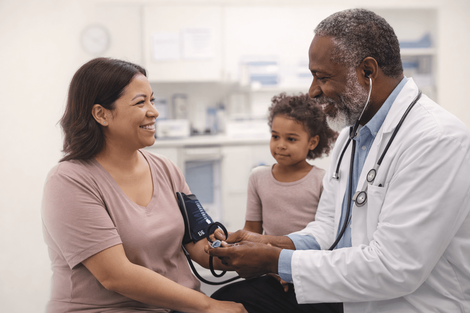 Doctor providing compassionate care to a patient and child